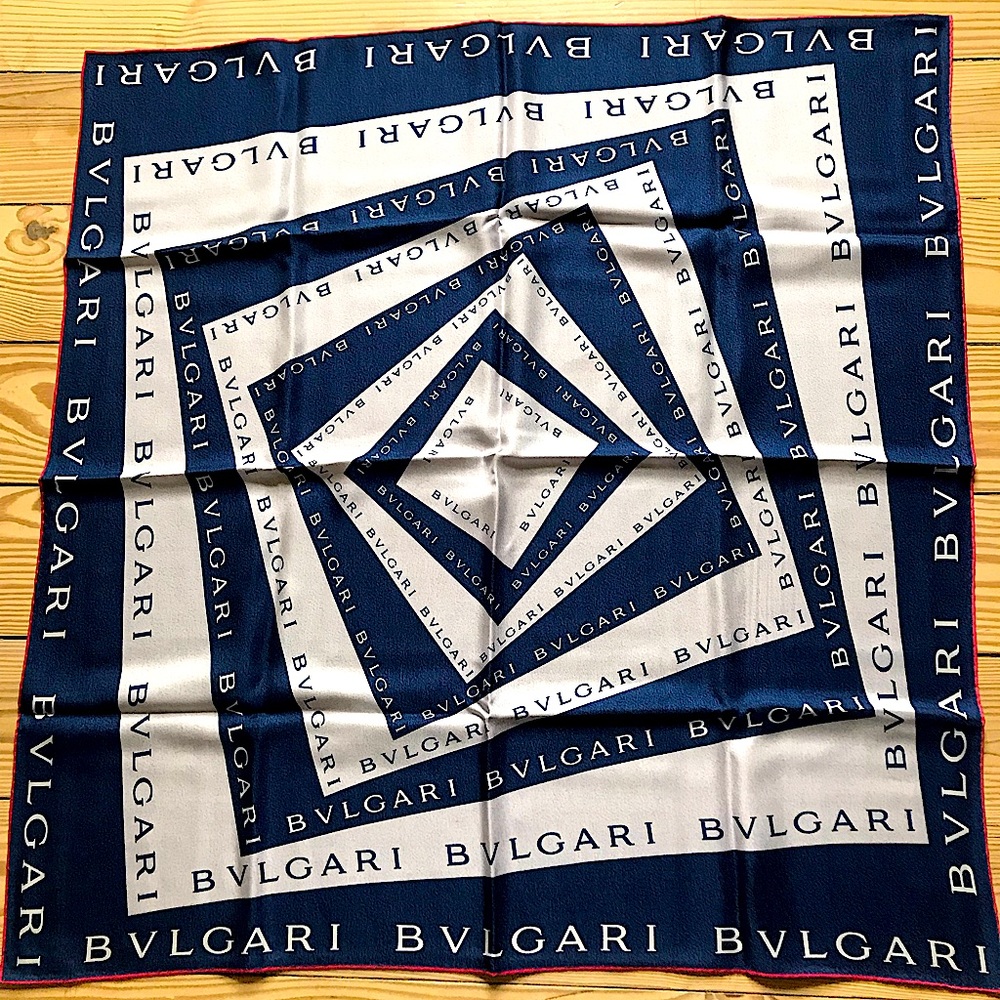 Great for the 4th of July Authentic Bulgari Logomania silk scarf new w/o tag